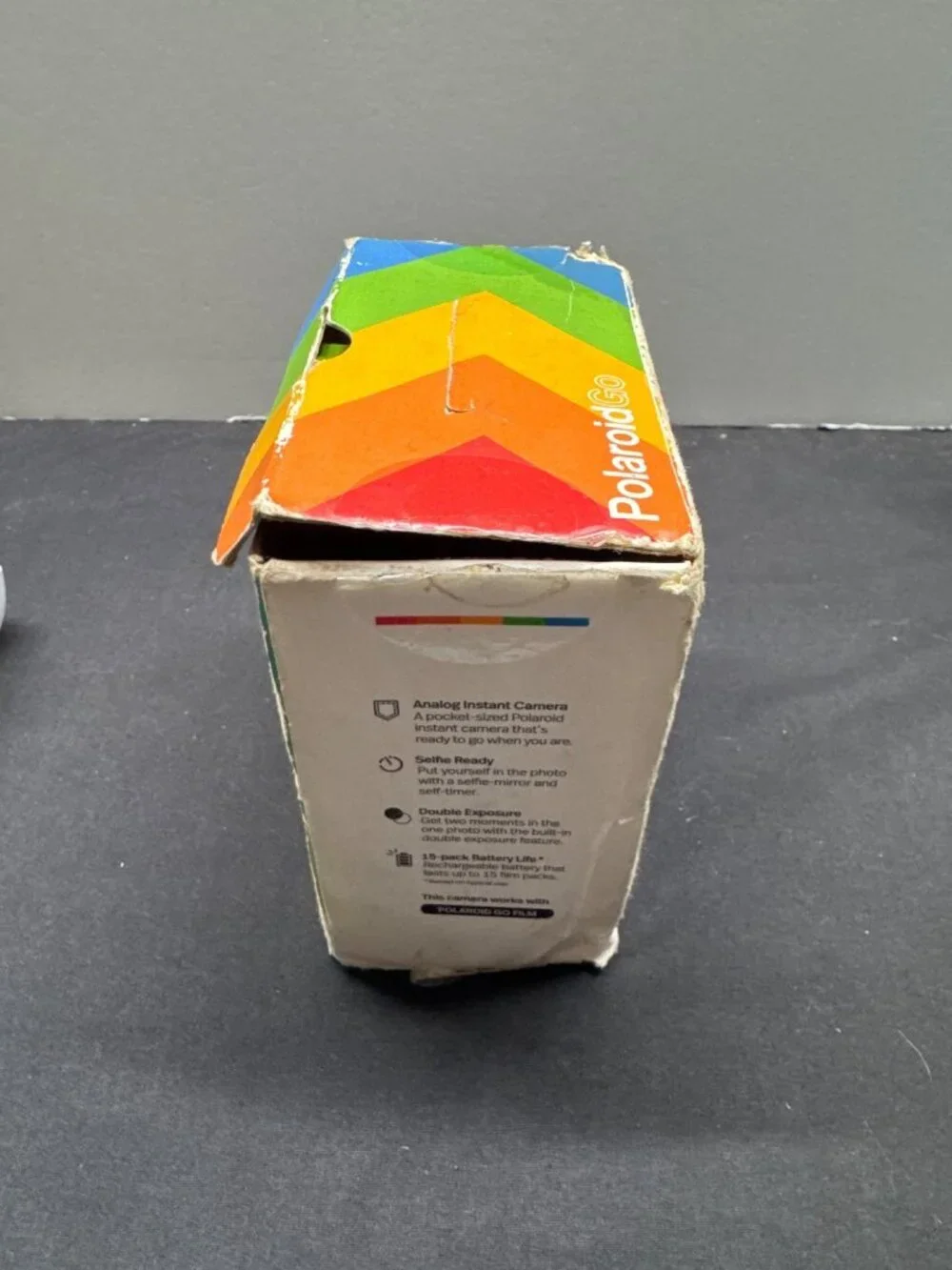Polaroid Go Instant (Generation 1) Camera With Box - Compact White Rainbow Strip